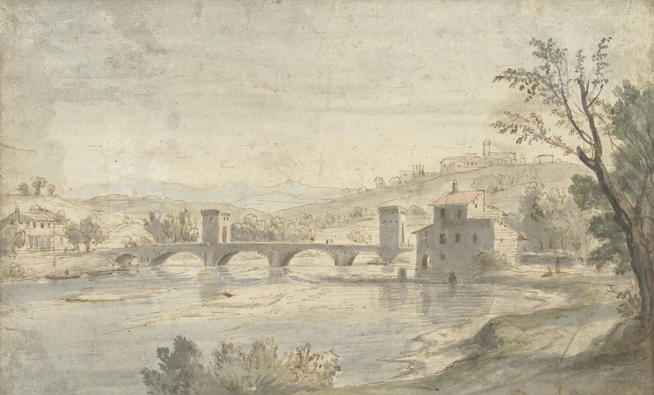 Gaspar Van Wittel - Gezicht op de Ponte Molle te Rome