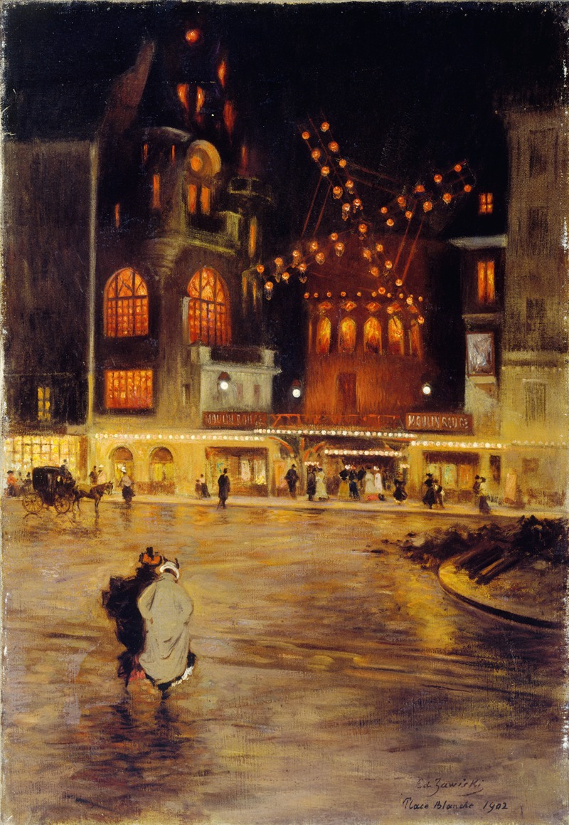 Edouard Zawiski - La Place Blanche et le Moulin Rouge
