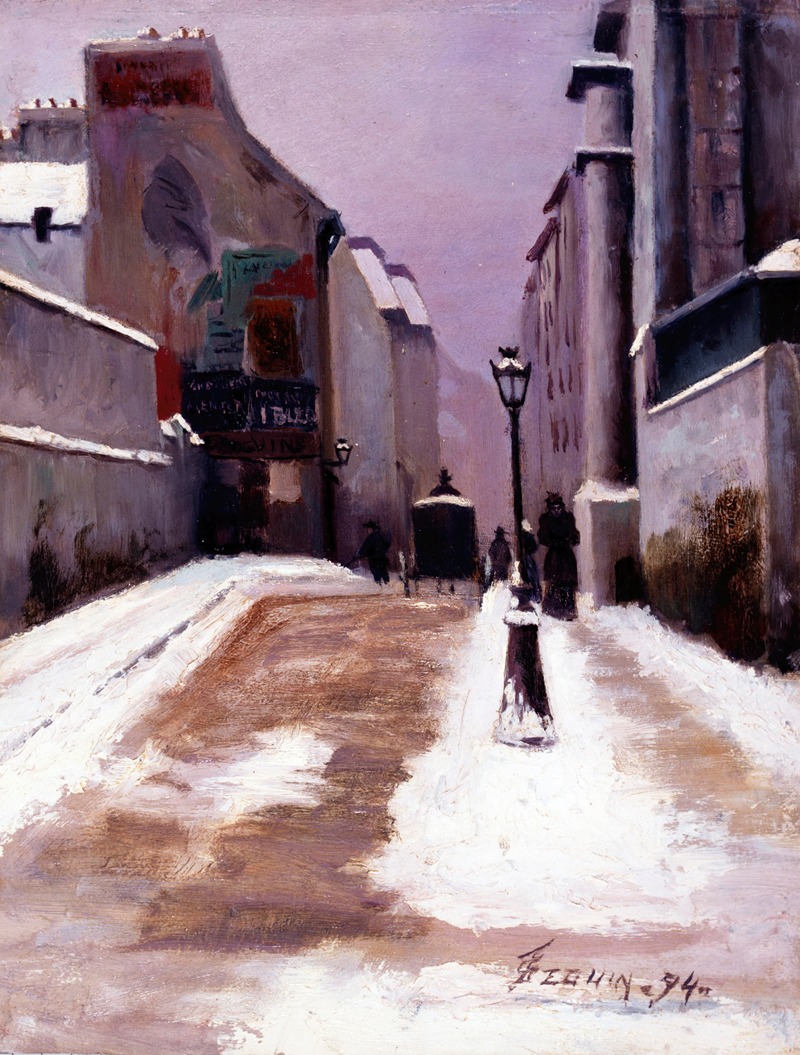 F. Séguin - Une rue à Paris ; effet de neige