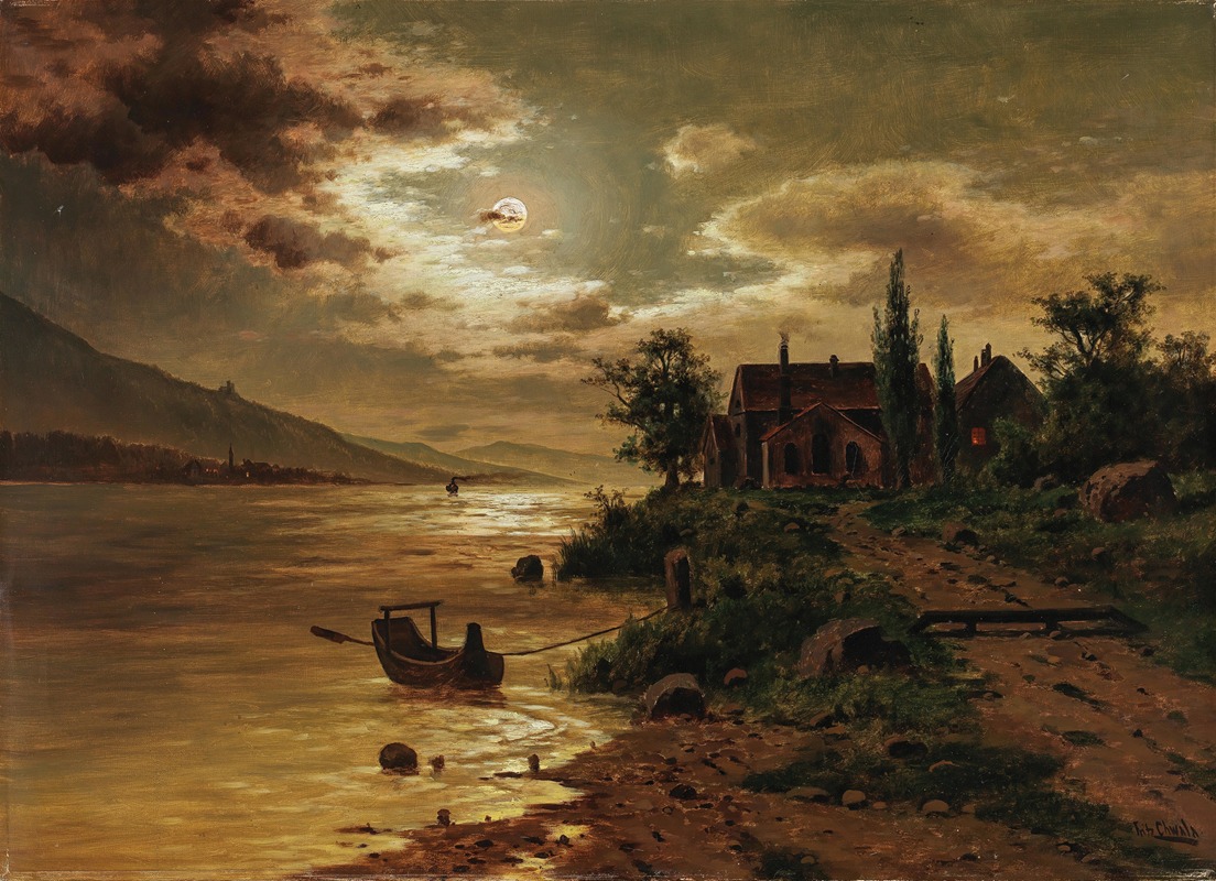 Fritz Chwala - A Lake Landscape in the Moonlight