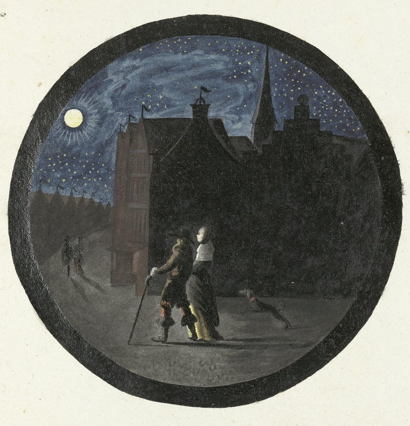 Gesina ter Borch - Wandelend paar bij maanlicht
