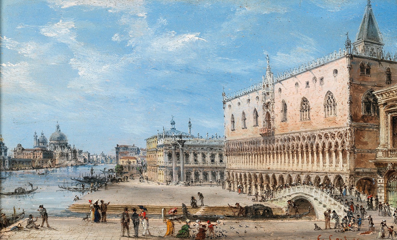 Giovanni Grubacs - Venice, the Riva degli Schiavoni with the Palazzo Ducale and Santa Maria della Salute in the Background
