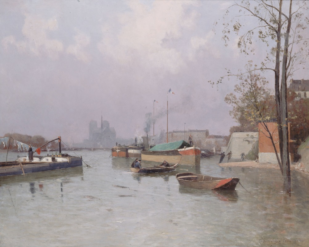 Gustave-Édouard Le Sénéchal de Kerdréoret - Crue de la Seine, aux abords du canal Saint-Martin, en novembre 1896