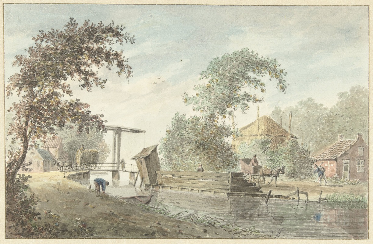 Hermanus Petrus Schouten - Boerderij aan een vaart met een ophaalbrug