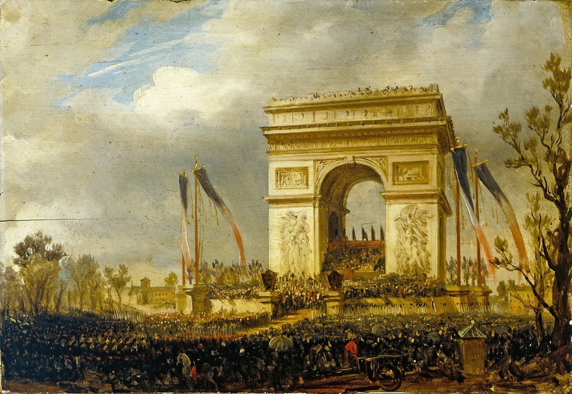 Hippolyte Sébron - La fête de la Fraternité, le 20 avril 1848, place de l’Étoile ; distribution des drapeaux à la garde nationale.