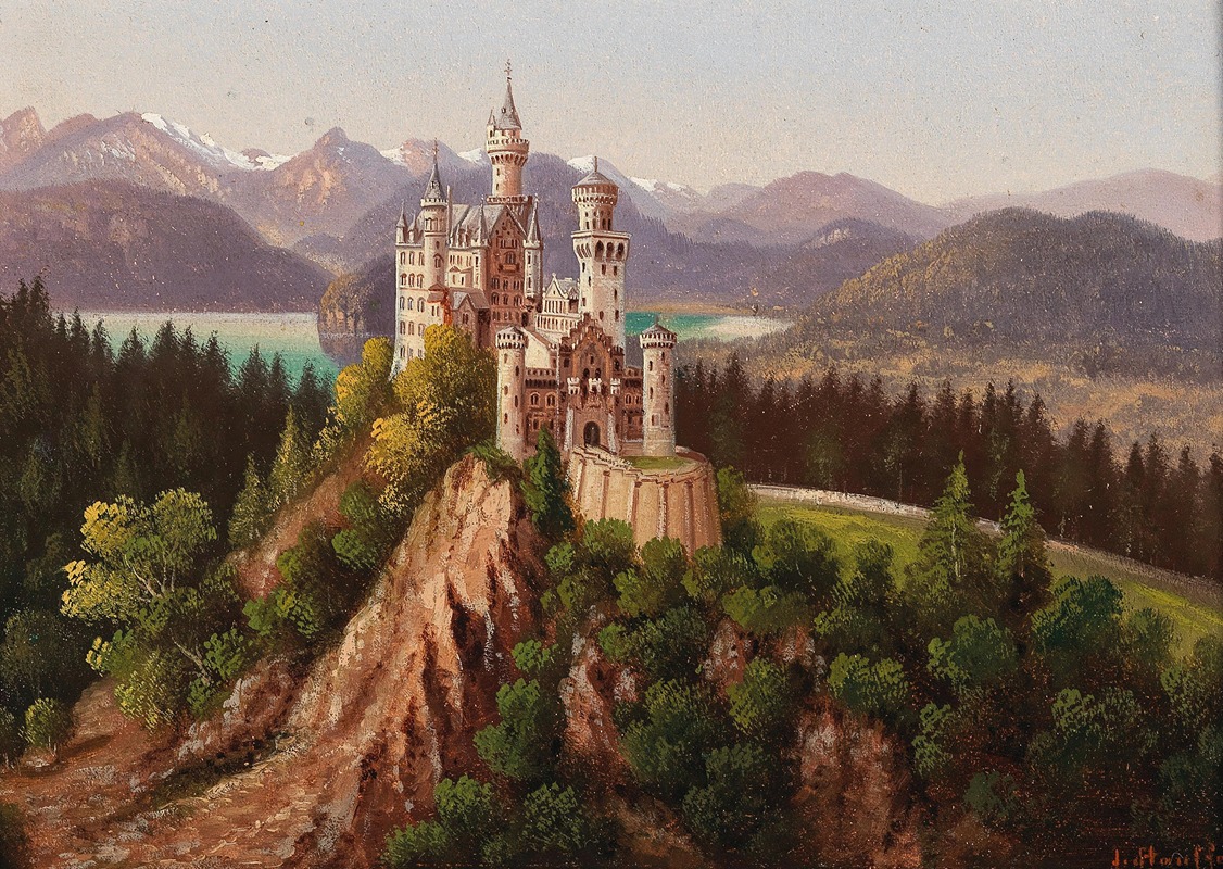 Hubert Sattler - A View of Neuschwanstein Castle