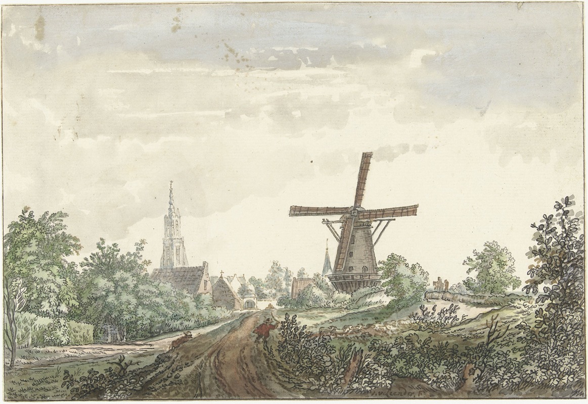 Jacob van Liender - Gezicht op de Leusdense weg naar Amersfoort
