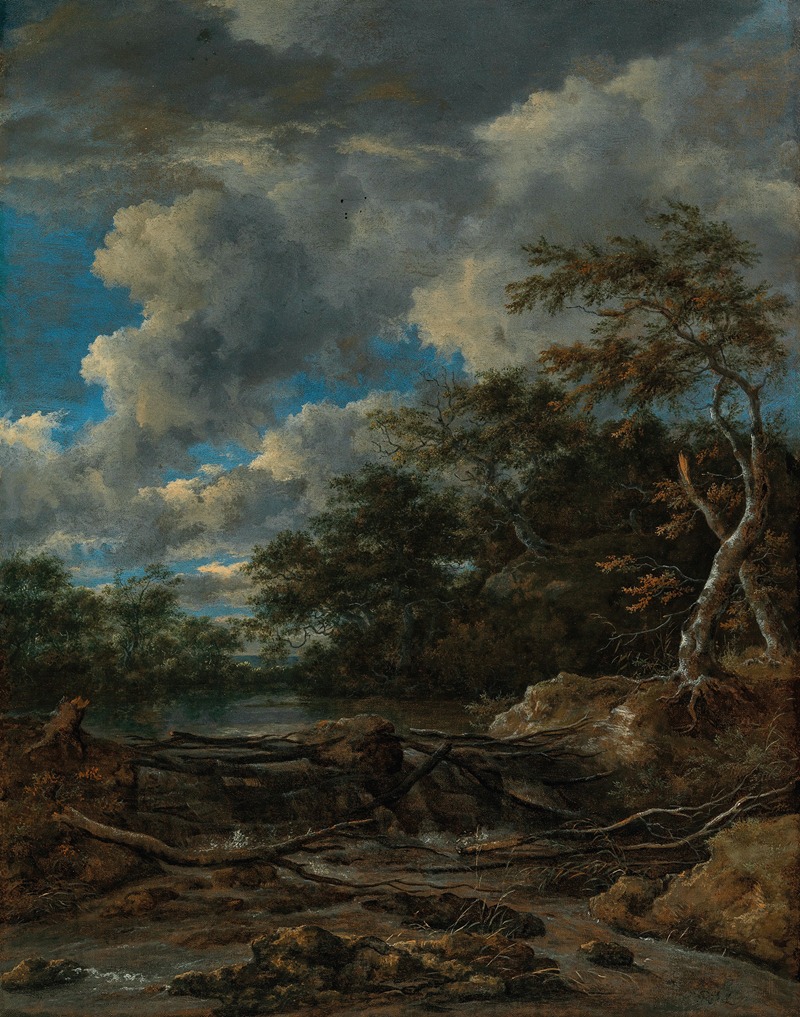Jacob van Ruisdael - A wooded landscape with a waterfall