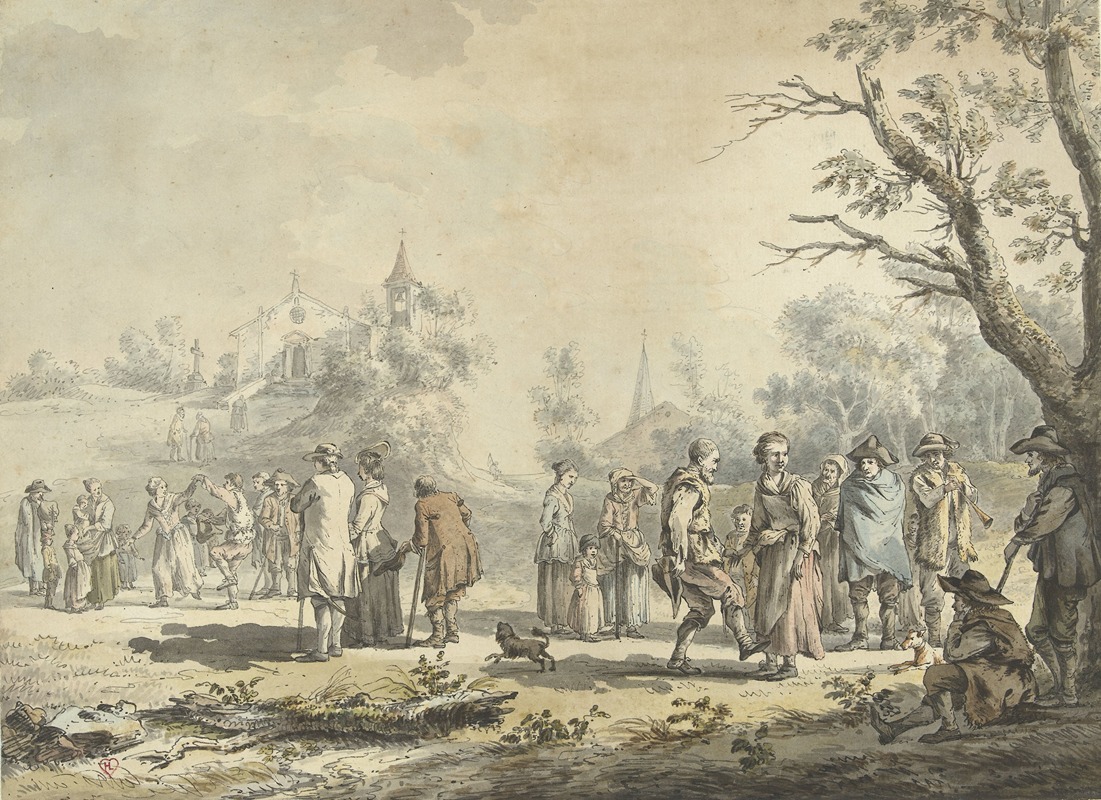 Jean-Jacques de Boissieu - Dansende landlieden en toeschouwers bij een dorp