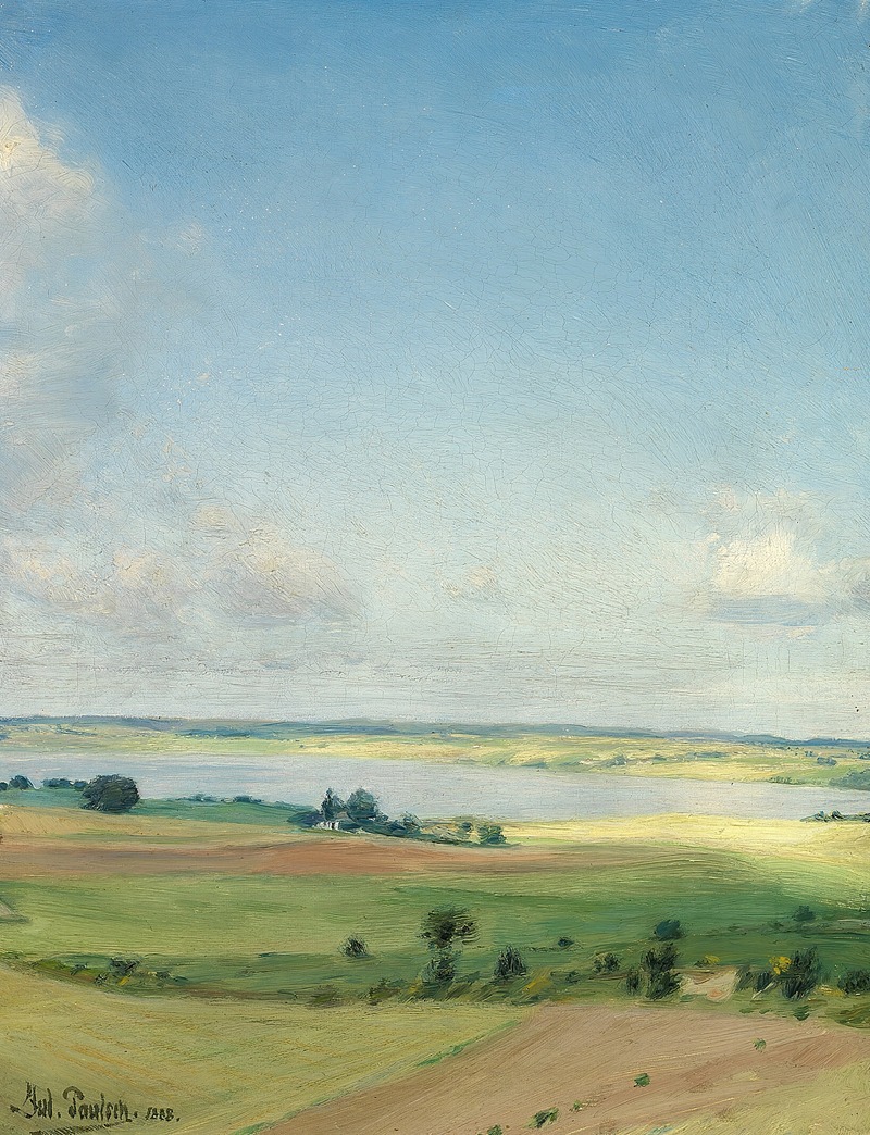 Julius Paulsen - Udsigt over bakket landskab, høj himmel