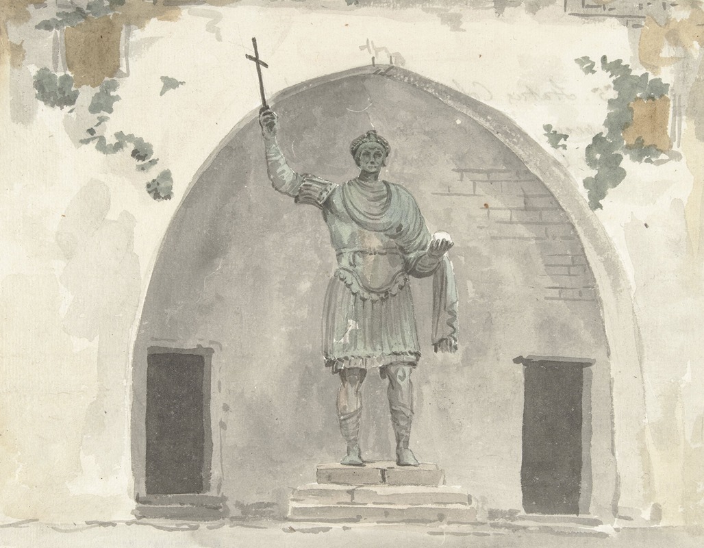 Abraham-Louis-Rodolphe Ducros - Bronzen beeld van keizer op het marktplein van Barletta