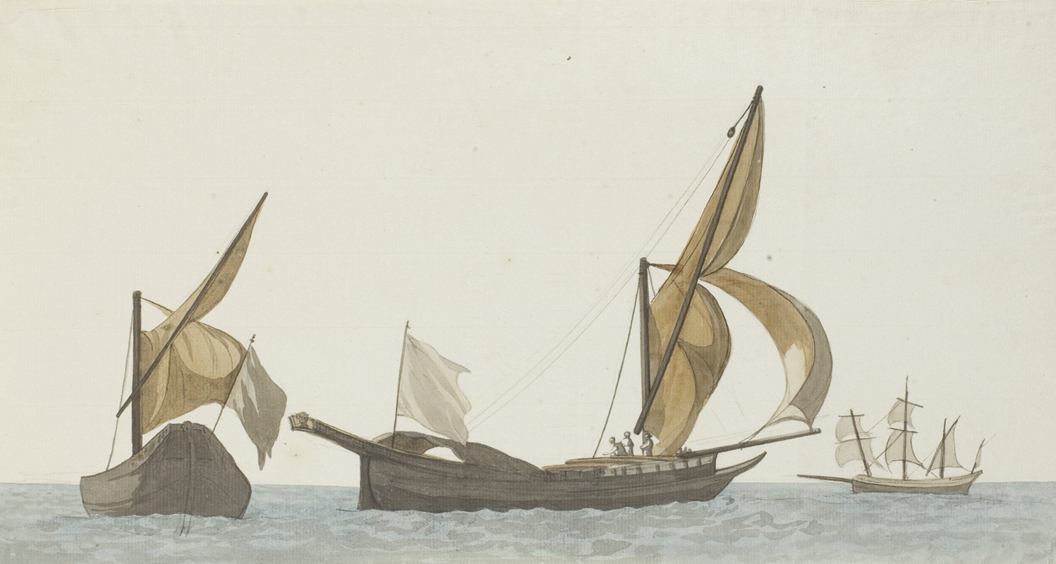 Abraham-Louis-Rodolphe Ducros - Drie schepen; twee spéronares van Scilla en een tartanes