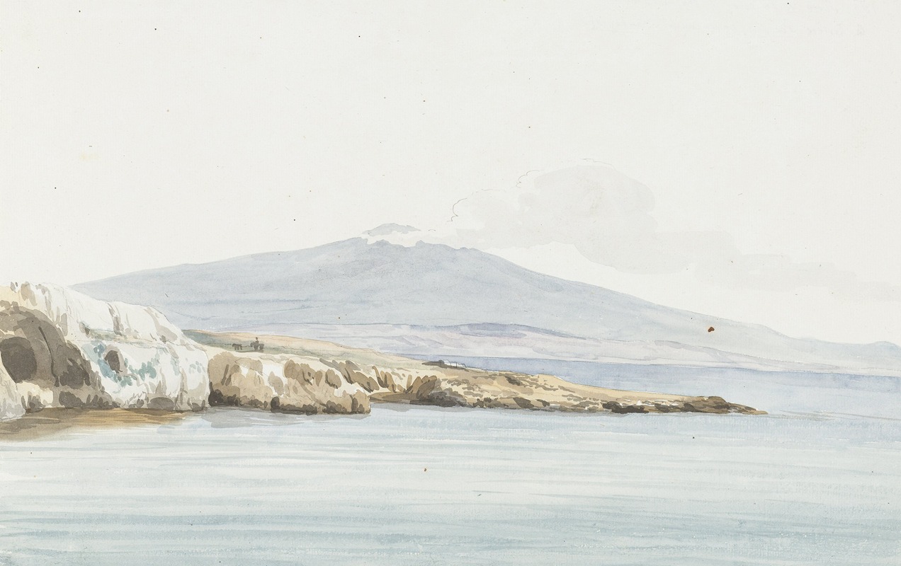 Abraham-Louis-Rodolphe Ducros - Gezicht op de kust met brede monding van rivier Porcari, voorheen Pantagias genaamd