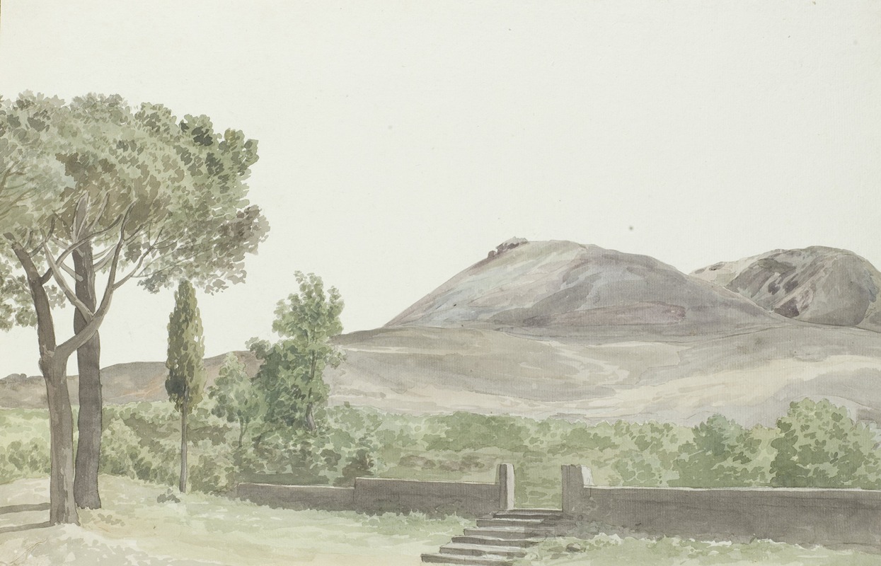 Abraham-Louis-Rodolphe Ducros - Gezicht op de Monto Rosso bij het klooster San Nicolo d’Arena dichtbij de plaats Nicolosi