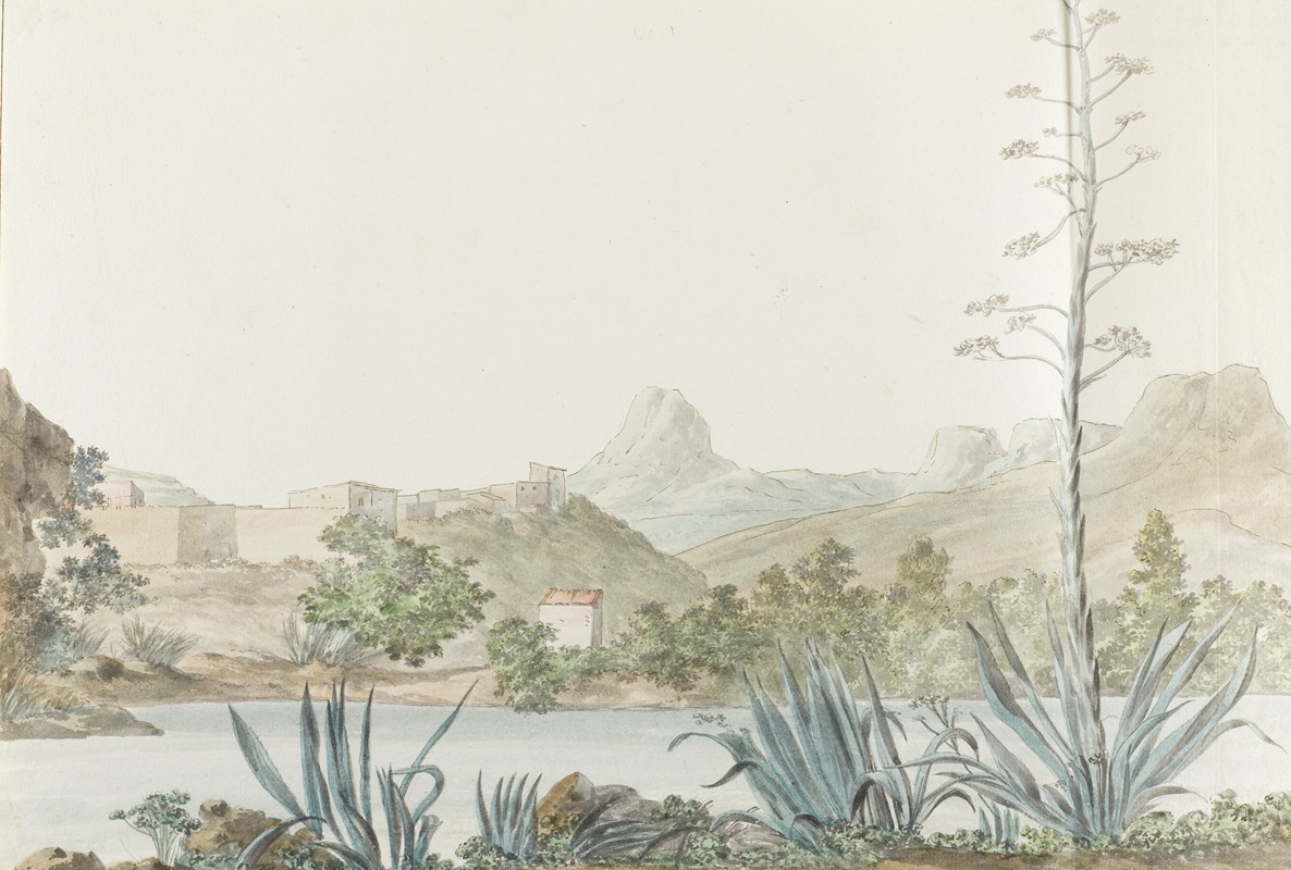 Abraham-Louis-Rodolphe Ducros - Gezicht op de rivier Platani en Agrigento in Palermo