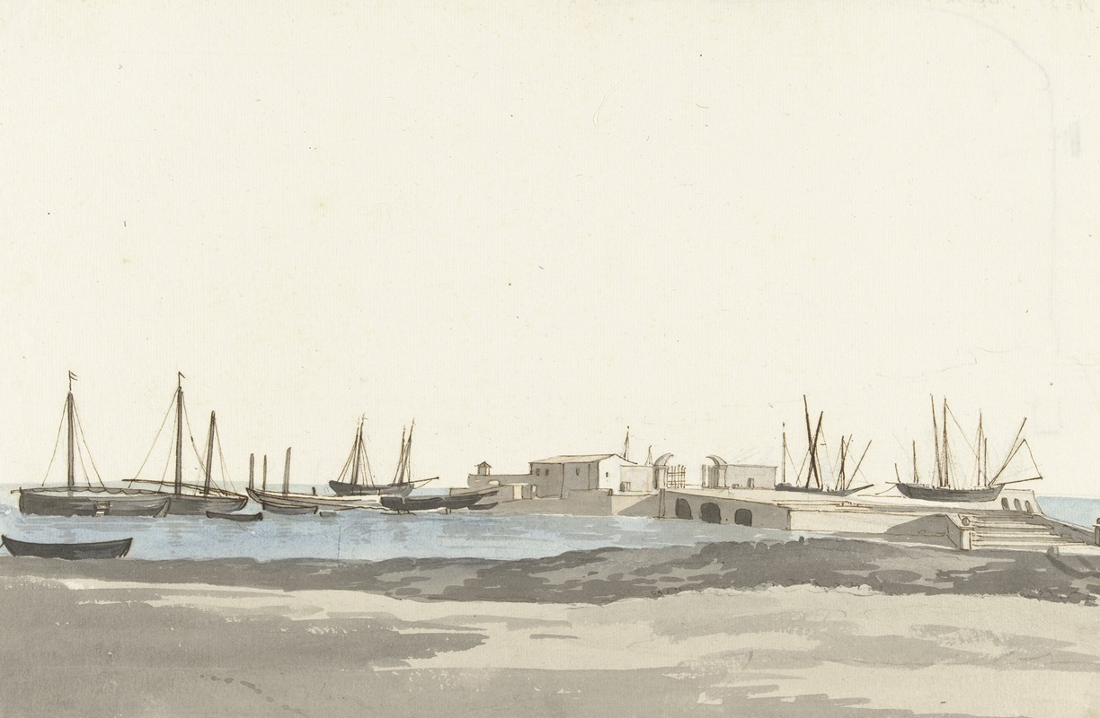 Abraham-Louis-Rodolphe Ducros - Haven van Barletta met schepen