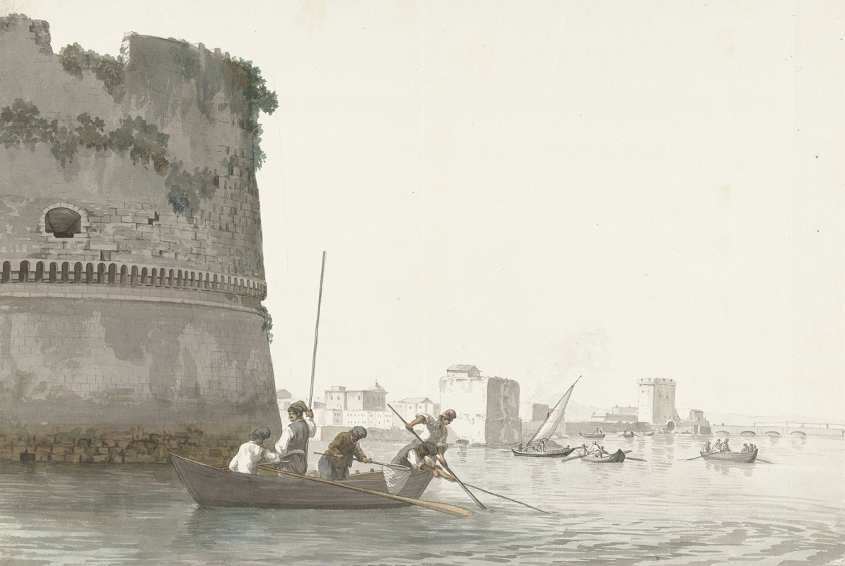 Abraham-Louis-Rodolphe Ducros - Mosselvissers op Mare Piccolo bij de vestingwerken van Tarente