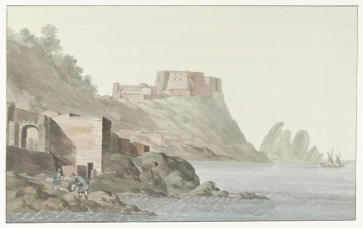 Abraham-Louis-Rodolphe Ducros - Rots en stad Scilla in de regio Calabrië aan de oostkust