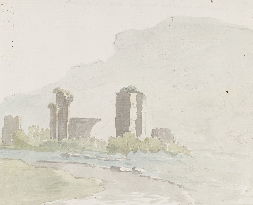 Abraham-Louis-Rodolphe Ducros - Ruïnes aan voet van berg tussen Itri en Gaeta
