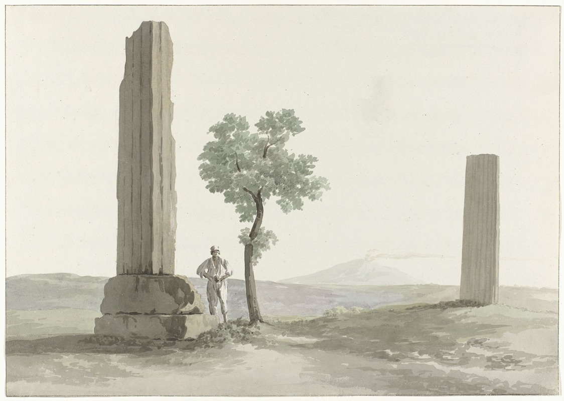 Abraham-Louis-Rodolphe Ducros - Twee fragmenten van zuilen van de tempel van Zeus Olympus op afstand van halve mijl van rivier Anapus