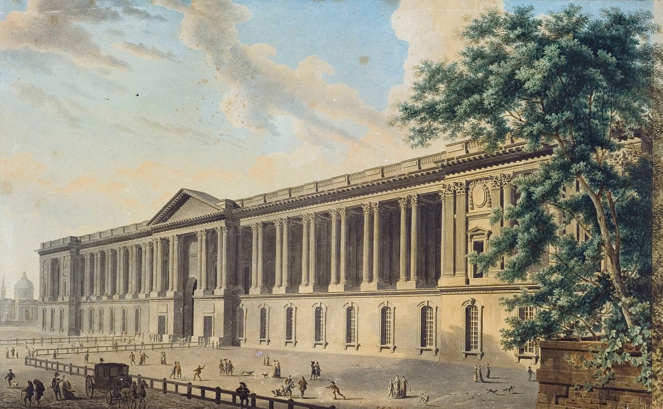 Louis-Pierre Baltard - La colonnade du Louvre, vers 1800, du coté de la terrasse des Feuillants.