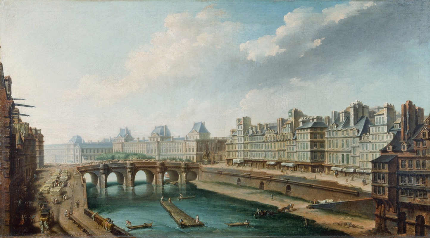 Nicolas Jean-Baptiste Raguenet - Le Louvre, le Pont-Neuf et le quai des Orfèvres, vus du quai des Grands-Augustins