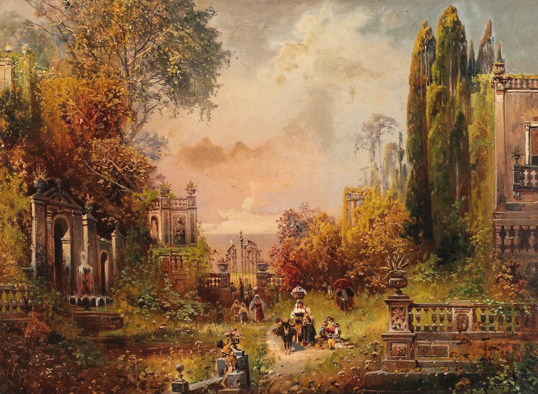 Robert Alott - A Southern Park Landscape with Figures