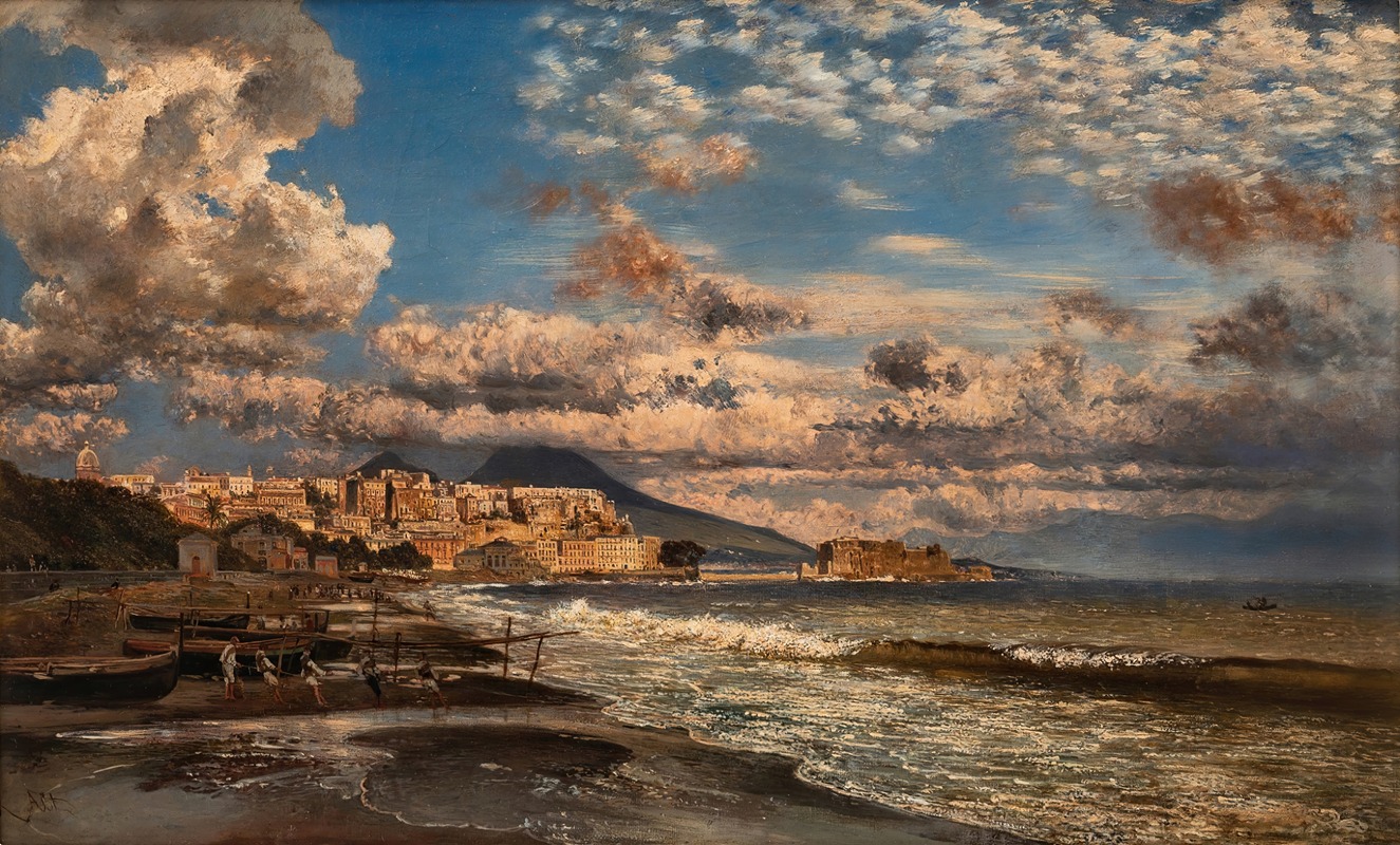 Rudolf von Alt - Naples, view from the Northwest over the Bay of Naples, with Vesuvius in the background