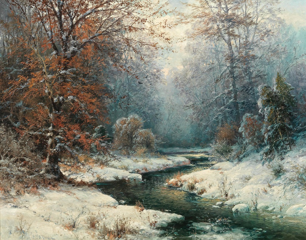 Adolf Kaufmann - Winterliche Flusslandschaft