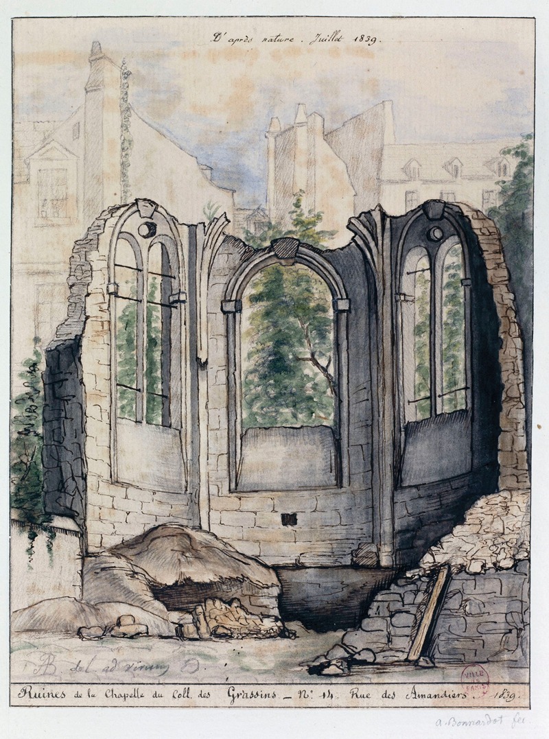 Alfred Bonnardot - Ruines de la chapelle du collège des Grassins, 14 rue des Amandins