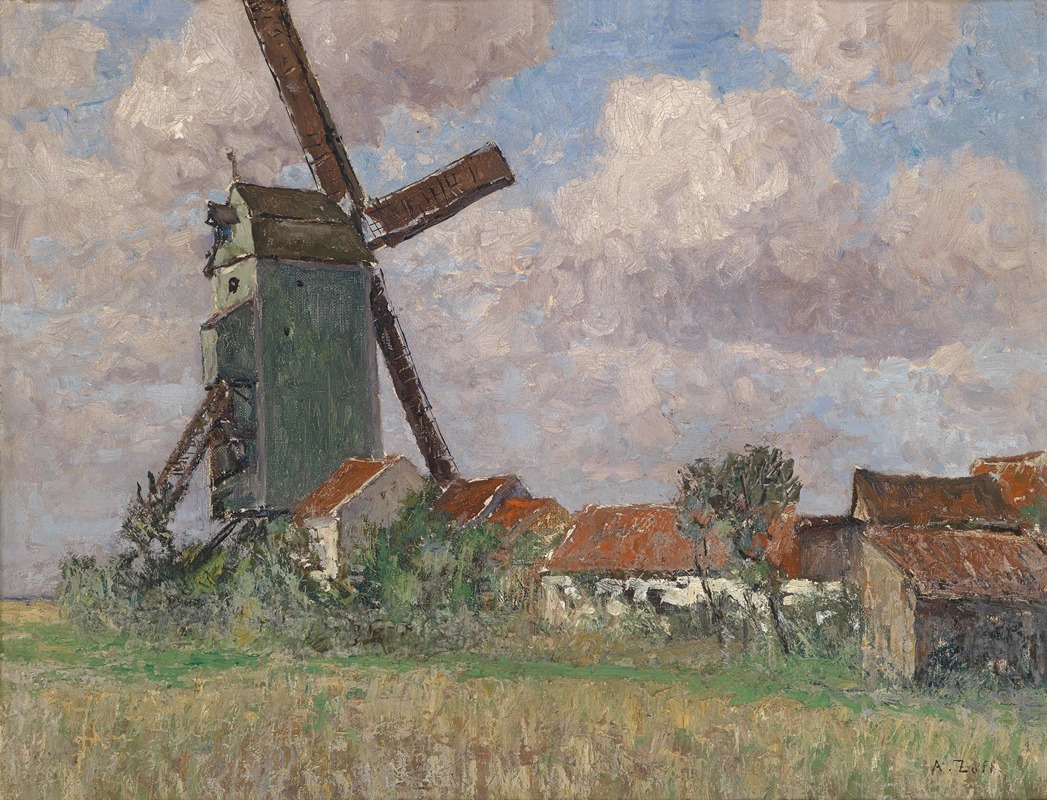 Alfred Zoff - Windmühle und Dorf in Belgien