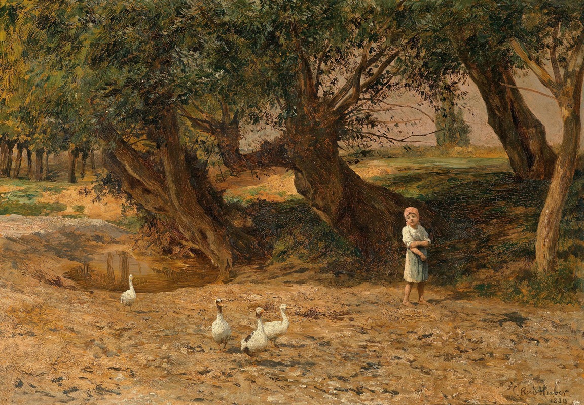 Carl Rudolf Huber - Das kleine Gänseliesel unter Weiden