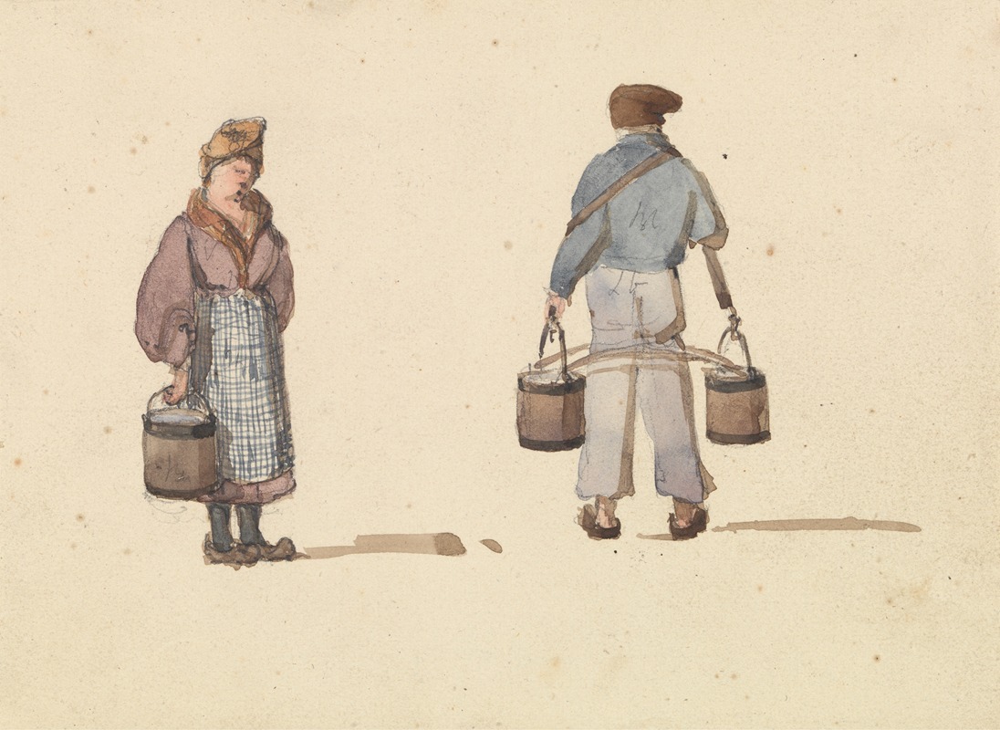 Ambrose Poynter - Sketches from Life in Paris; Woman and Man Carrying Buckets