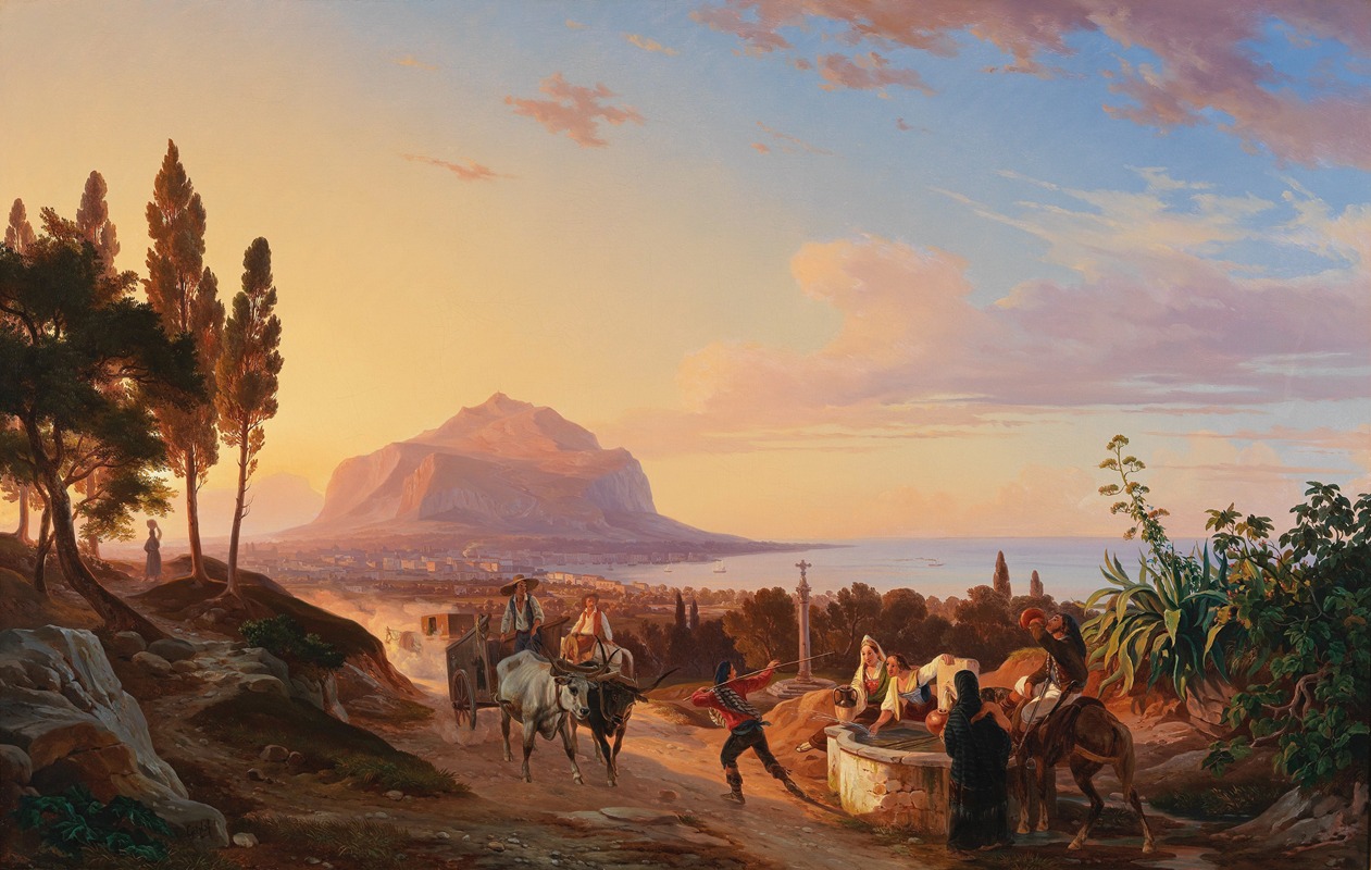 Carl Wilhelm Götzloff - Reisende an einem Brunnen bei Palermo