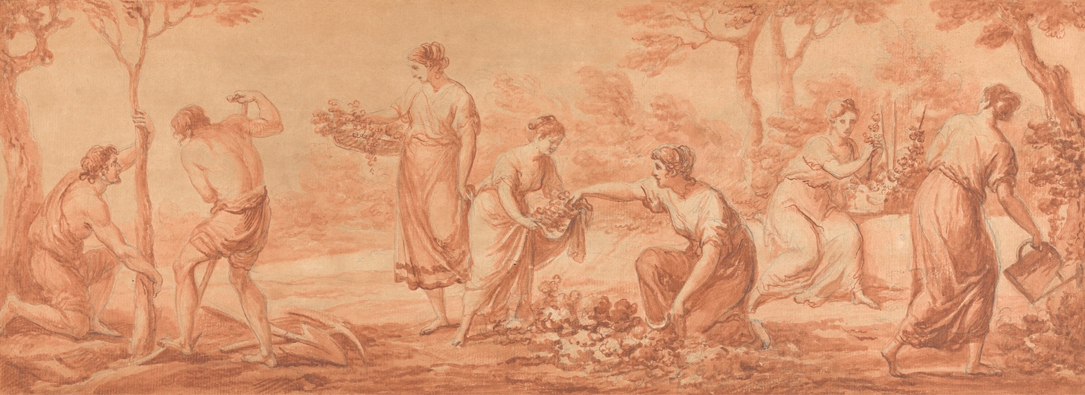 Angelica Kauffmann - A Frieze; Men Planting Trees, Women Gathering Blossoms and Watering Flowers