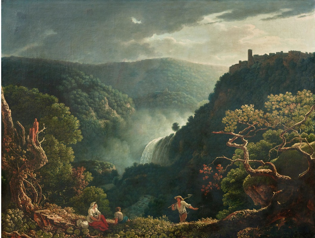 Carlo Labruzzi - The Waterfalls of Tivoli with figures in the foreground