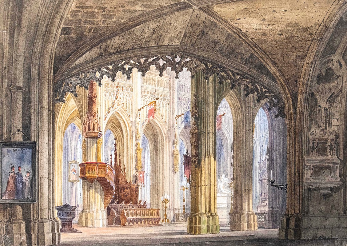 Domenico Quaglio the Younger - Blick in das Langhaus einer gotischen Kathedrale