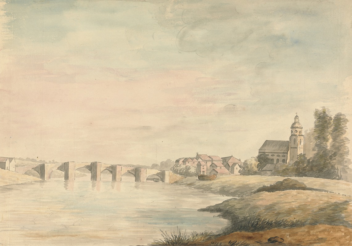 Edward Francis Burney - River Landscape with Bridge