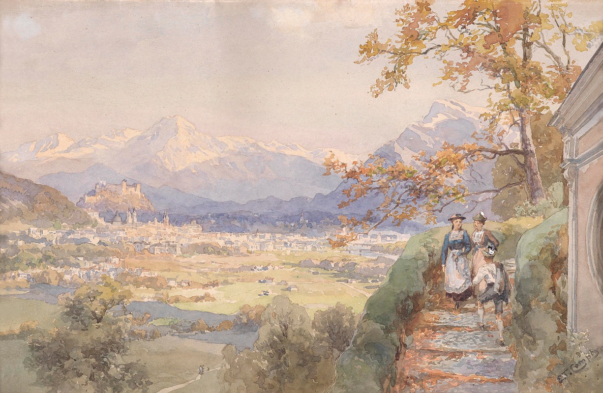 Edward Theodore Compton - Blick über die Stadt Salzburg