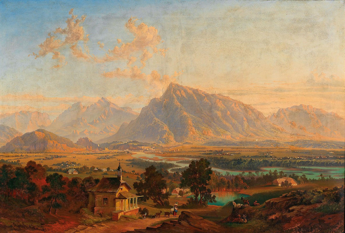 Emil Theodor Richter - Salzburg mit dem Untersberg in der Ferne