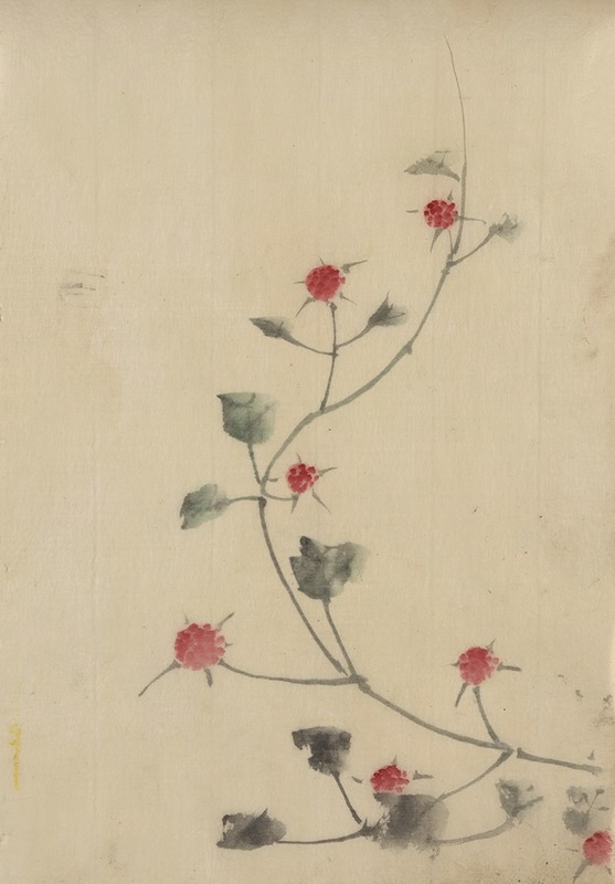 Katsushika Hokusai - Small red blossoms on a vine