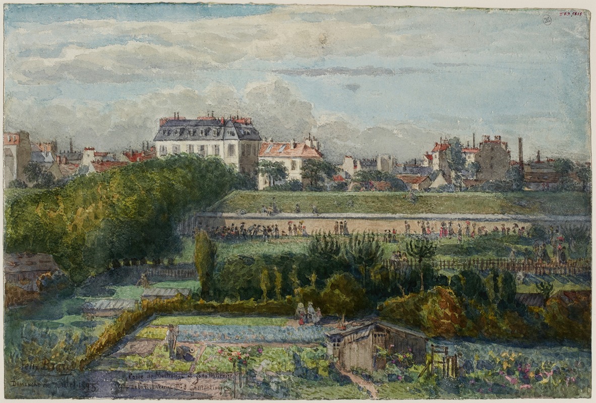 Félix Brard - Vue de la porte de Montrouge et des jardins, prise de la rue Lakanal au Grand-Montrouge