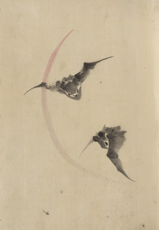 Katsushika Hokusai - Two bats flying