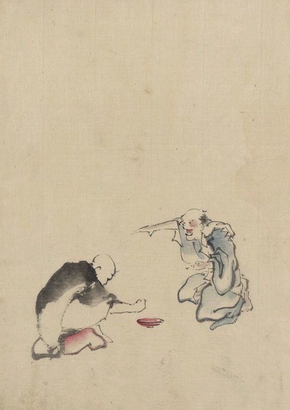 Katsushika Hokusai - Two men playing a game or gambling, possibly involving dice of some sort