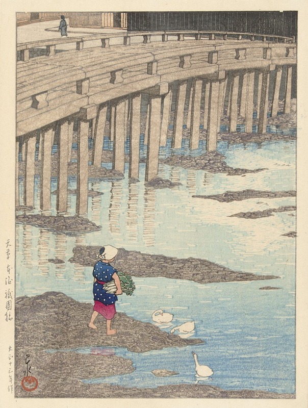 Kawase Hasui - De Gion brug te Hondo in Amakusa