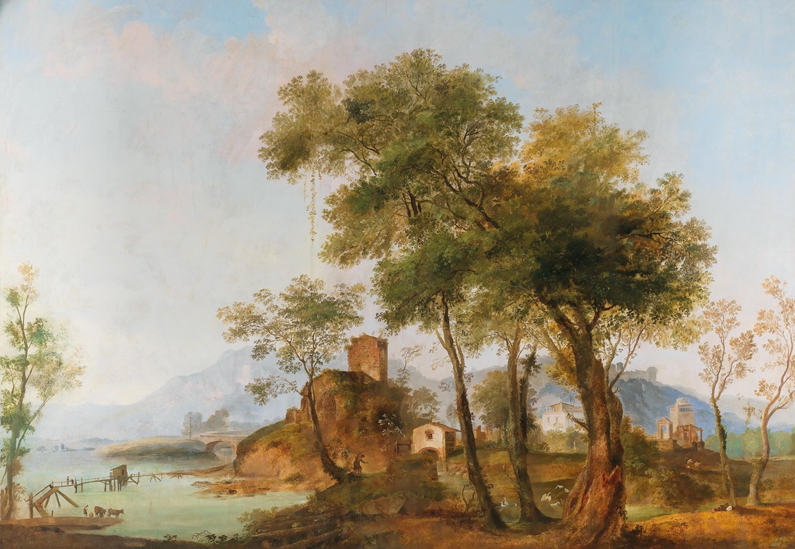 Giuseppe Bernardino Bison - A bucolic river landscape