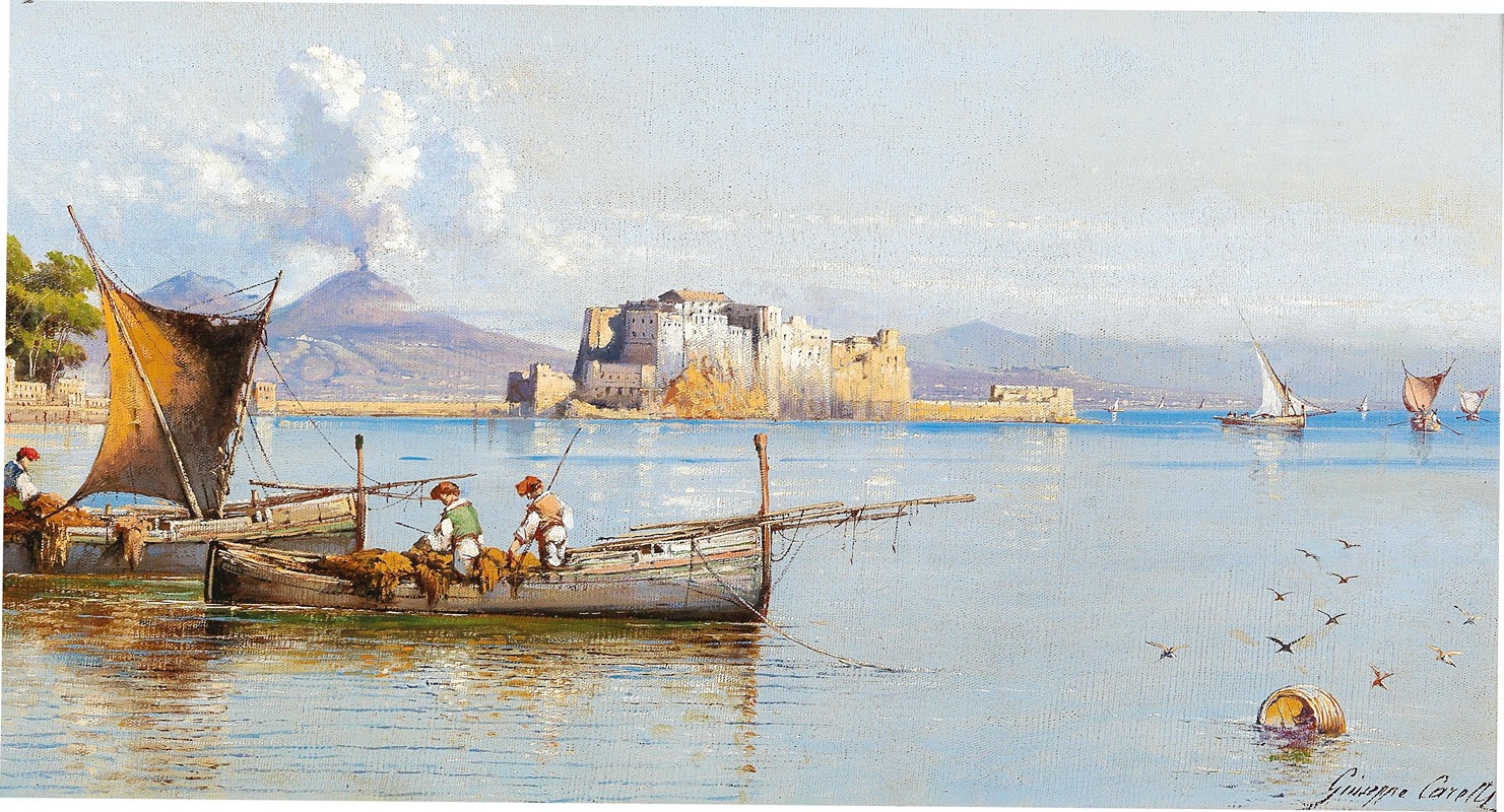 Giuseppe Carelli - Fishermen in the Gulf of Naples, Vesuvius in the background
