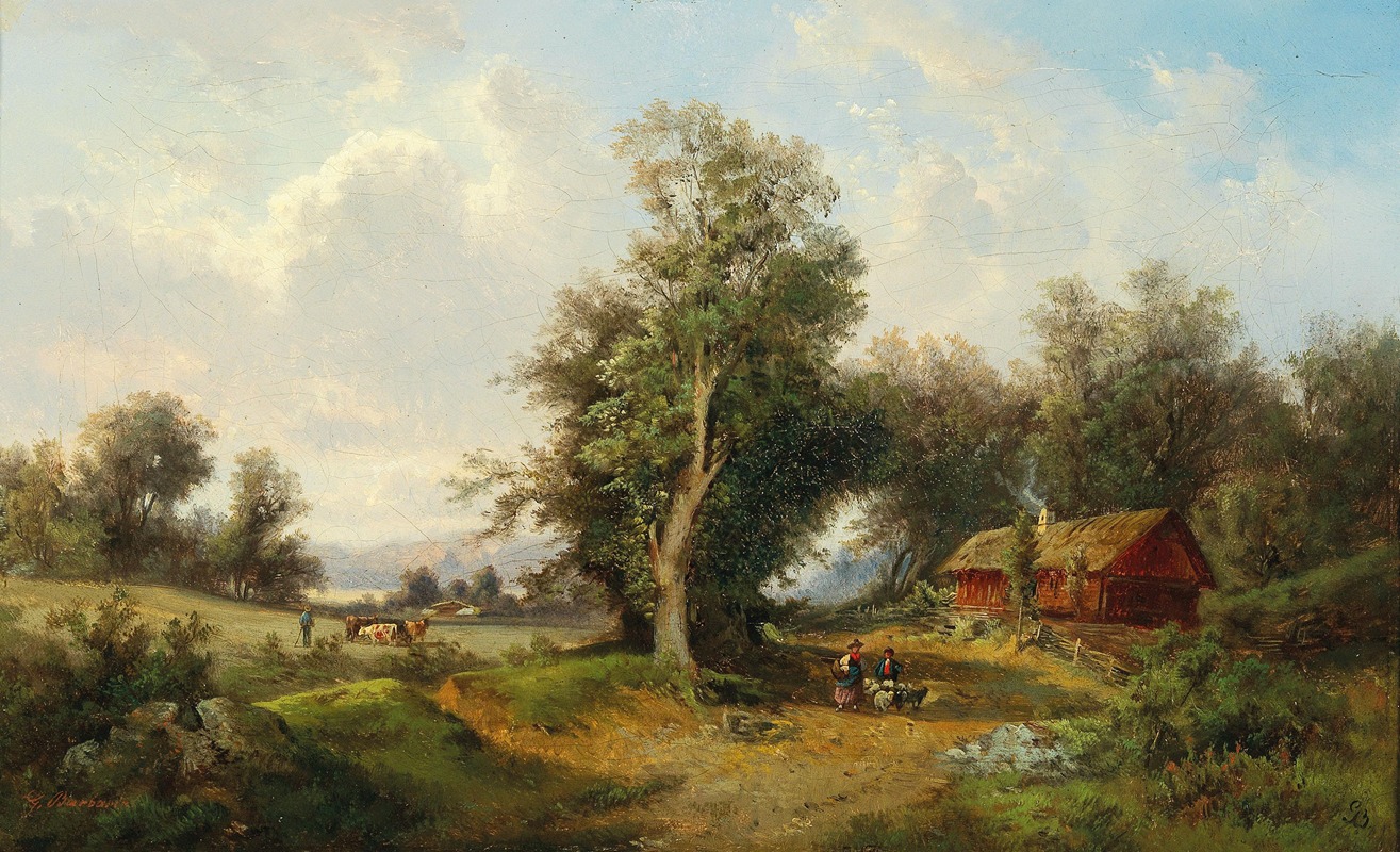 Gustav Barbarini - Landscape in the Alpine Foothills with Grazing Cattle