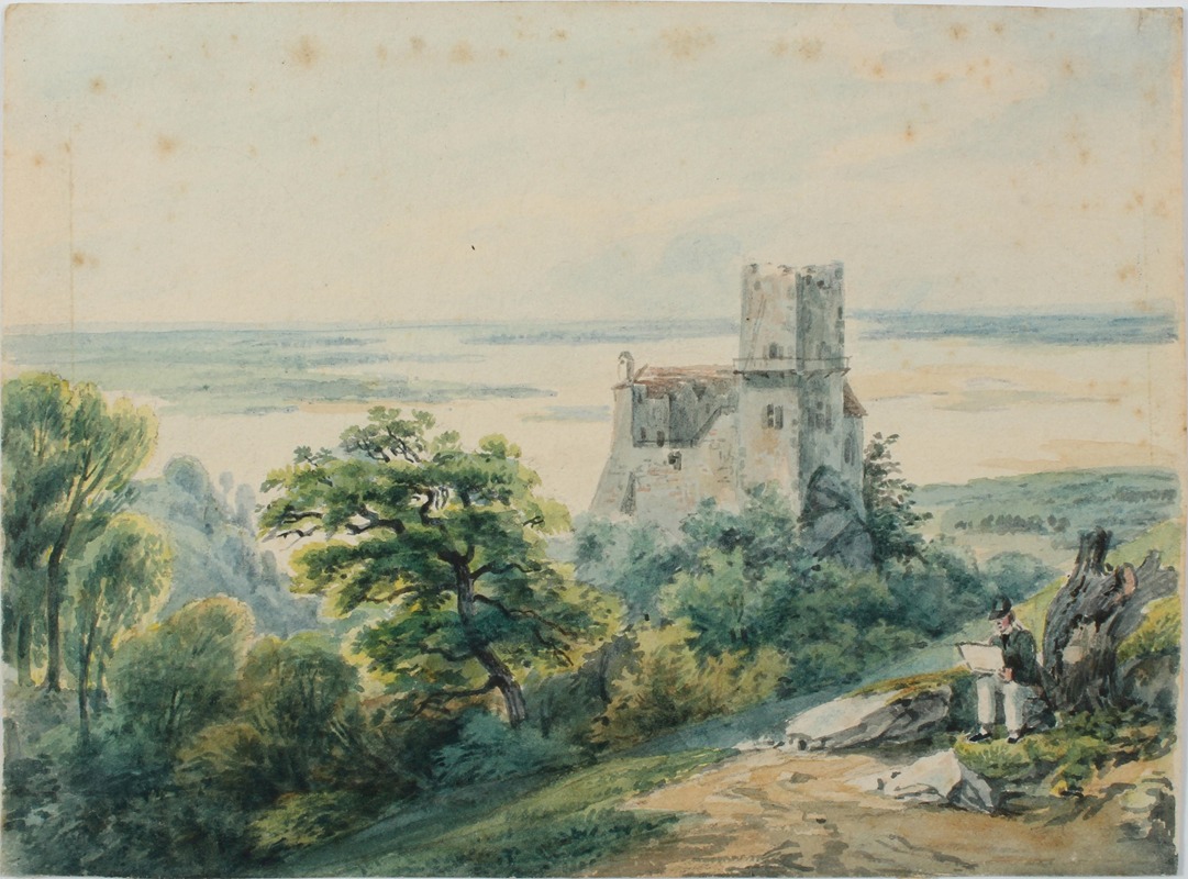 Gustav Barbarini - Landschaft am Meer mit Blick auf eine Ruine