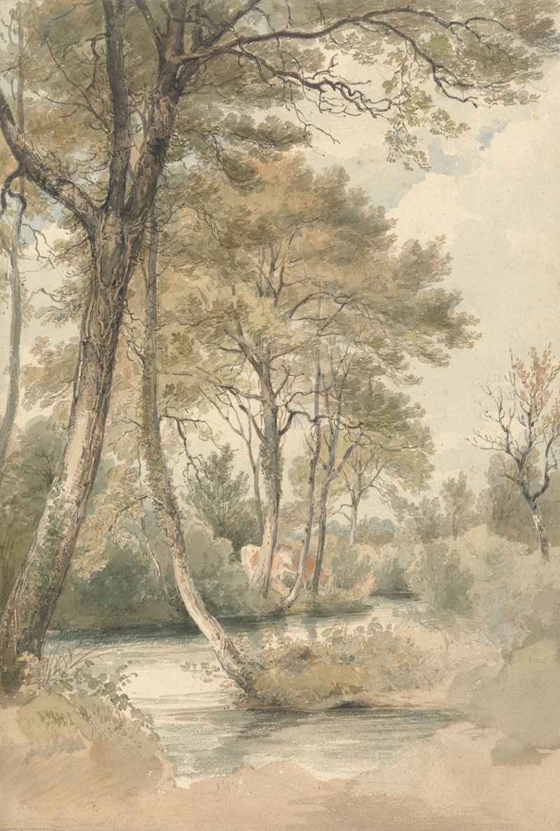 Henry Edridge - Stream with Trees and Cattle near Bromley Hill, Kent
